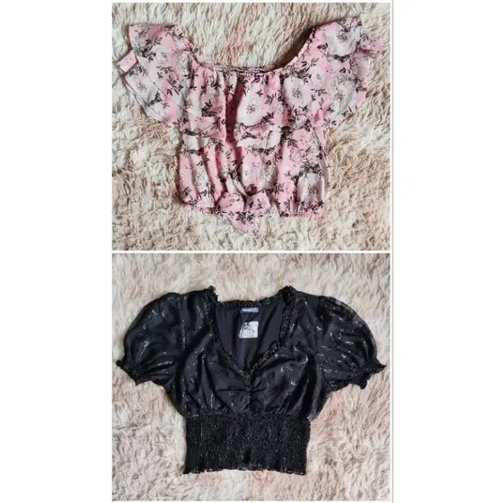 Blusa cropped ciganinha rosa | Cropped preto com lastex e mangas bufantes | Blusas croppeds