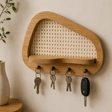 Porta Chaves Orgânico Decorativo com Prateleira e Palha Indiana