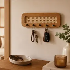 Porta Chaves MDF retangular com Palha Indiana Sintética – Organizador Decorativo Moderno