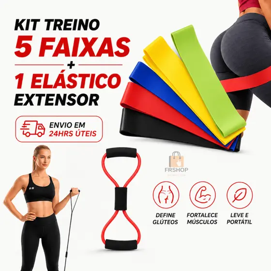 Kit Mini Band Faixa Elástica Para Exercício Ginastica Fisioterapia + Elastico Croos Tube