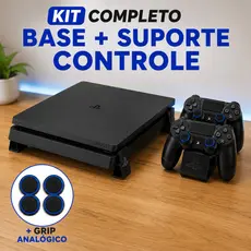 Kit Base Pezinho Horizontal Plasystation 4 + Suporte Duplo Controle PS4 + Grip