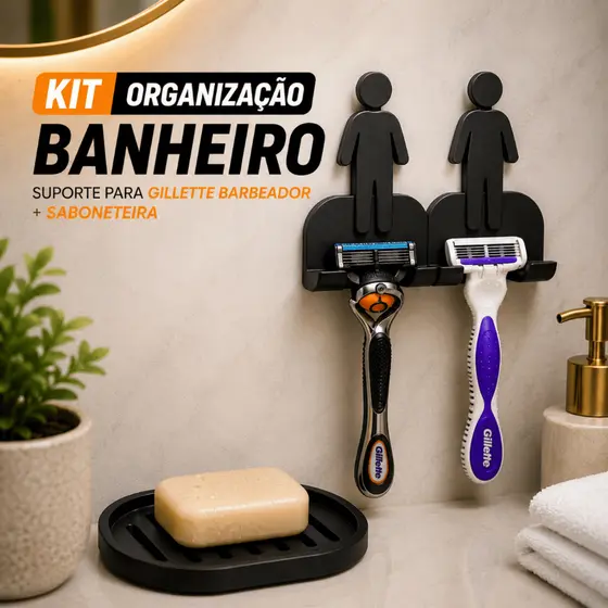 Suporte Para Gilete Barbeador+Saboneteira Kit Organização Banheiro