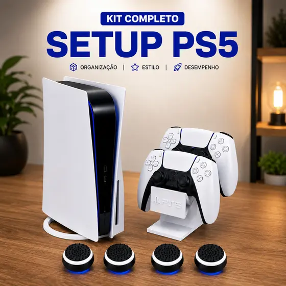 Kit Suporte Para PS5 Slim Base De Mesa Vertical+Suporte Controle+Grip