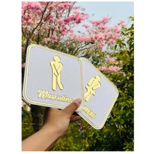 2 Placas de Banheiro em Acrílico para Sinalização Sofisticado Comércios e Lojas