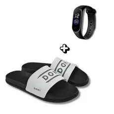 Chinelo Slide Casual Antiderrapante Leve e Muito Confortável + Relógio Digital