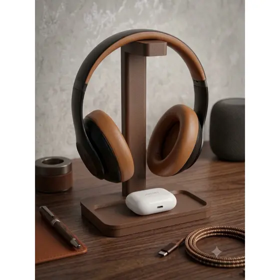Suporte Headset Premium 2 em 1 com Base Organizadora