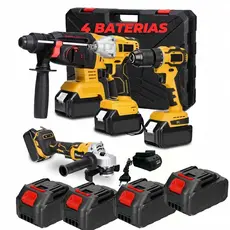 Kit 4em1 Ferramentas Martelete Esmerilhadeira Lixadeira Parafusadeira Chave Impacto Bateria 96v