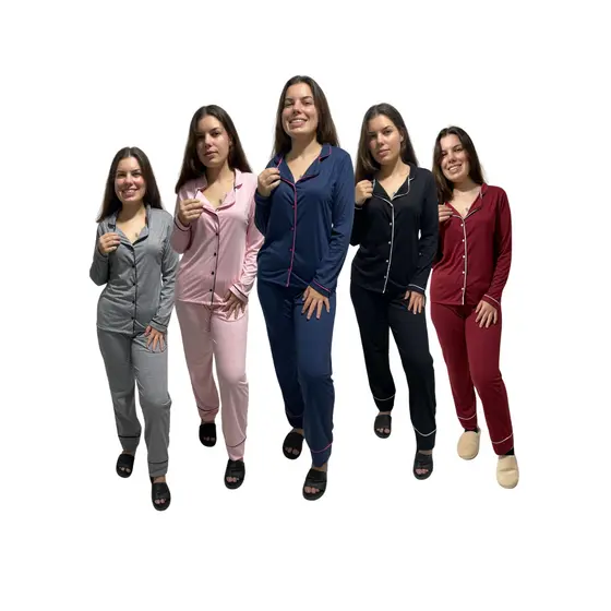 Pijama Longo Feminino Americano De Botão Amamentação // Pijama Gestante // Amamentação Inverno