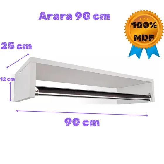 Cabideiro de Parede Arara em MDF 90cm Para Casa Loja Lavanderia Closet Airbnb