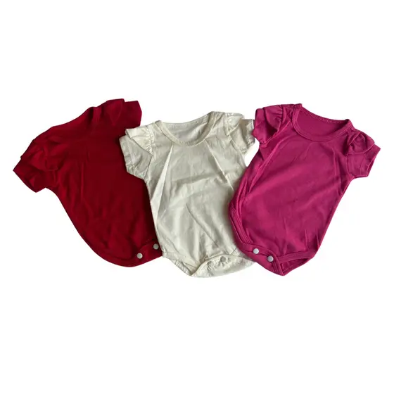 Kit 3 peças body liso bebê menina algodão,vermelho,rosa e offwhite
