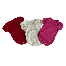 Kit 3 peças body liso bebê menina algodão,vermelho,rosa e offwhite