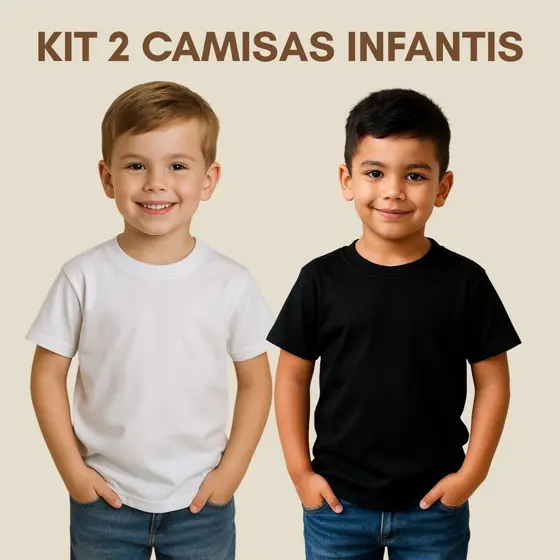 Kit 2 Camiseta 100% Algodão Infantil Lisa Básica Confortável e Leve para o Dia a Dia