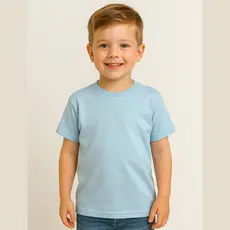 Camiseta Infantil Azul Bebê 100% Algodão Lisa Básica Masculina Leve, Confortável para o Dia a Dia