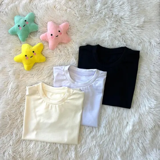 Kit 3 Camiseta Infantil Neutra 100% Algodão Lisa Básica Confortável e Leve para o Dia a Dia
