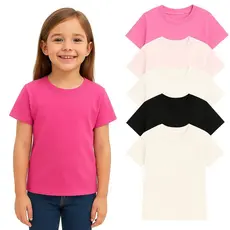 Camiseta Infantil Feminina 100% Algodão Lisa Básica Confortável, Leve e Ideal para o Dia a Dia