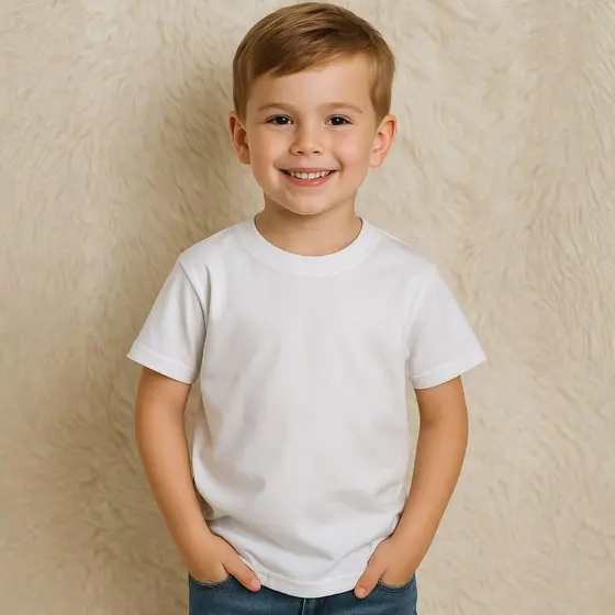 Camiseta Infantil Branca 100% Algodão Lisa Básica Masculina Confortável, Leve e Ideal para o Dia a Dia
