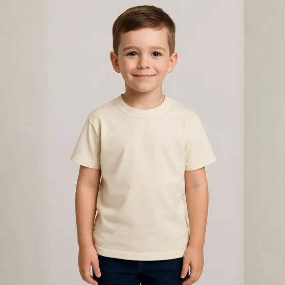 Camiseta Infantil Off White 100% Algodão Lisa Básica Masculina Leve, Confortável e Ideal para o Dia a Dia