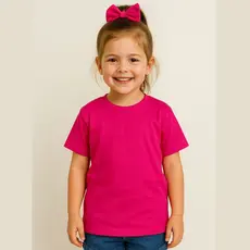 Camiseta Feminina Infantil Rosa Pink 100% Algodão Lisa Básica Leve, Confortável e Ideal para o Dia a Dia