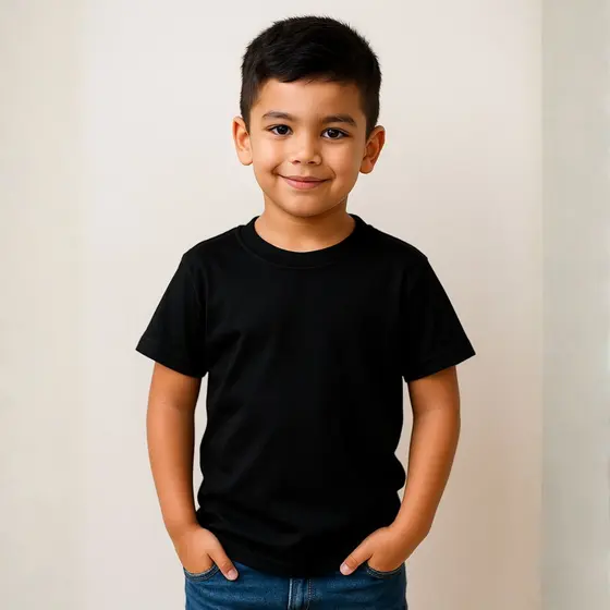 Camiseta Infantil Preta 100% Algodão Lisa Básica Masculina Leve, Confortável e Ideal para o Dia a Dia