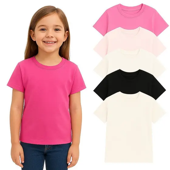 Camiseta Infantil Rosa Bebê 100% Algodão Lisa Básica Feminina Leve, Confortável para o Dia a Dia