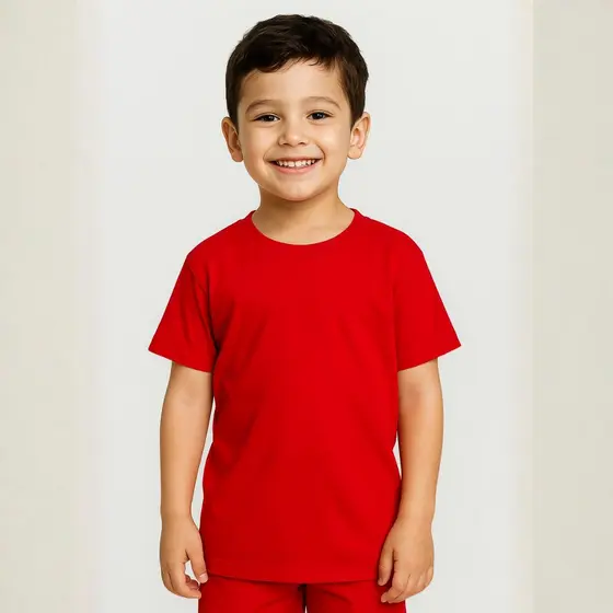 Camiseta Infantil Vermelho 100% Algodão Lisa Básica Masculina Leve, Confortável para o Dia a Dia