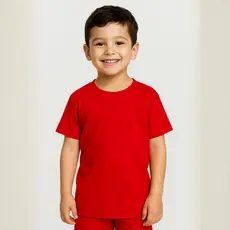 Camiseta Infantil Vermelho 100% Algodão Lisa Básica Masculina Leve, Confortável para o Dia a Dia