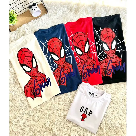 Camiseta Infantil Manga Curta 100% Algodão Leve 2 ao 14 Meninos Estampada Spider Man Homem Aranha
