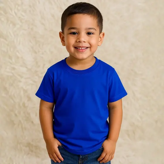 Camiseta Infantil Azul Royal 100% Algodão Lisa Básica Masculina Leve, Confortável para o Dia a Dia