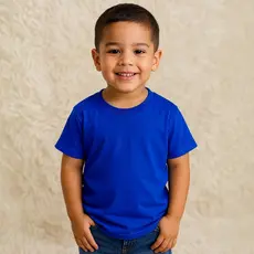 Camiseta Infantil Azul Royal 100% Algodão Lisa Básica Masculina Leve, Confortável para o Dia a Dia
