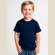 Camiseta Infantil Azul Marinho 100% Algodão Lisa Básica Masculina Leve, Confortável para o Dia a Dia