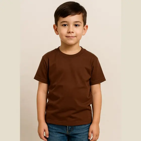 Camiseta Infantil Marrom 100% Algodão Lisa Básica Masculina Leve, Confortável para o Dia a Dia