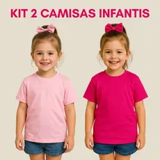 Kit 2 Camiseta Feminina Infantil 100% Algodão Lisa Básica Confortável e Leve para o Dia a Dia