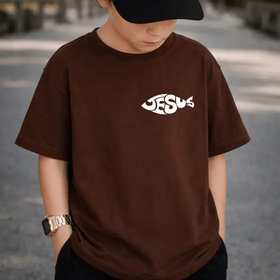 Camiseta Infantil e Juvenil Religiosa Peixe Jesus 100% Algodão Premium Criança Personalizada