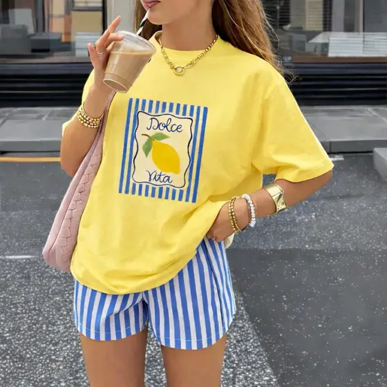 Camiseta Feminina Dolce Vita Limão  100% Algodão Premium Moda Verão Casual Trendy