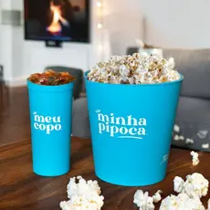 Kit Cinema Balde de Pipoca e Copo Plástico Durável Reutilizável
