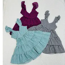 Vestido Infantil xadrez Menina verão fresquinho Vestido com elastex nas costas tamanho 2 ate 10
