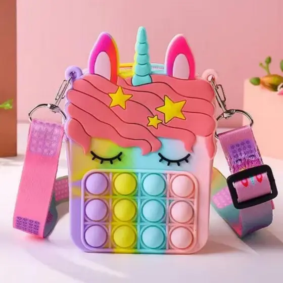 Bolsa Pop It Infantil De Silicone Unicórnio