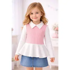 Blusa infantil manga longa com gola moderna, menina moda outono- inverno , envio rápido
