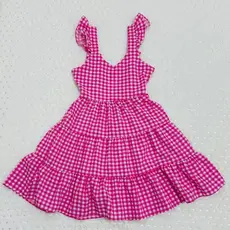 Vestido infantil Xadrez menina Manga curta colorida
