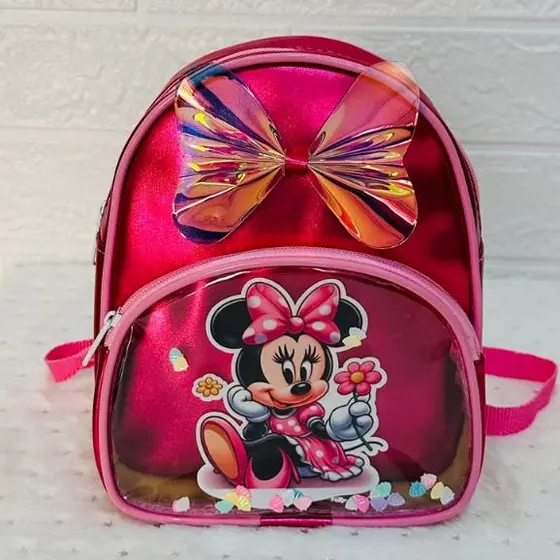 Mochila infantil da minnie ,bolsa com brilho com bolso na frente da minnie e laço ENVIO RAPIDO ..