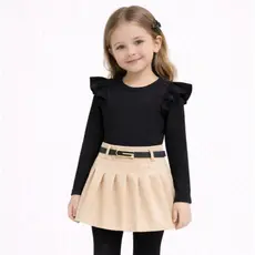 Conjunto infantil 3 Peças blusa manga longa princesa + short saia com cinto tamanhos 4,6,8,10,12
