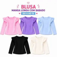 Blusa Infantil Manga Longa Babado Canelada Menina 4 ao 12 moda Outono Inverno