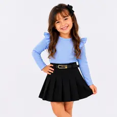 KIT 3 PEÇAS  conjunto infantil blusa manga longa  + short saia e cinto tamanhos 4,6,8,10,12
