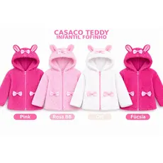 Casaco Teddy Infantil Menina Capuz Touca orelhinhas Casaco pelinho Quente Jaqueta frio Infantil