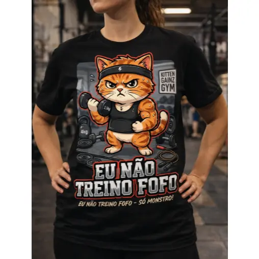 Camiseta Treino Gatinho Eu não Treino Fofo Camisa Academia