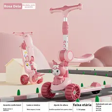 Patinete infantil dobrável 3 em 1 com assento