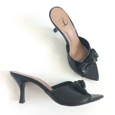 Tamanco Feminino Bico Folha Laco Preto Moda Sandalia Mulher Salto Fino