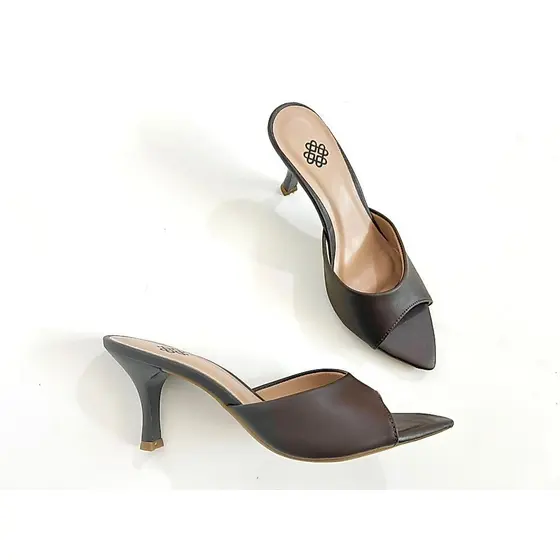 Tamanco Feminino Bico Folha LISO MARROM CAFÉ Moda Sandália Mulher Salto Fino