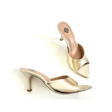 Tamanco Feminino Bico Folha LISO Dourado Moda Sandália Mulher Salto Fino