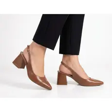 Scarpin Feminino Sapato Social Trazeiro Aberto Salto Bloco Médio CARAMELO Forma Pequena